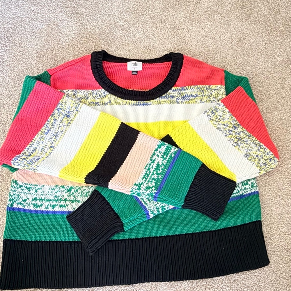 CAbi Colorful Striped Crew Neck Sweater